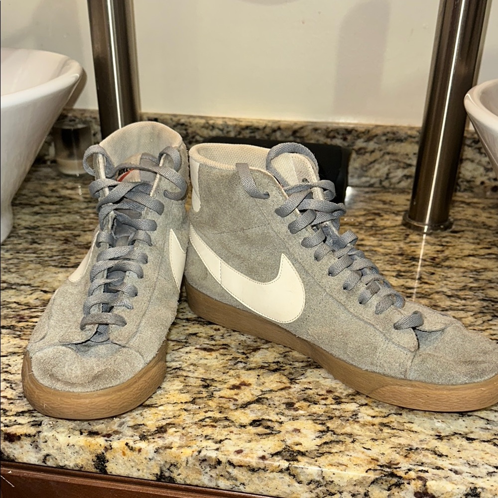 Nike light blue/Gray Suede High-Top Sneakers